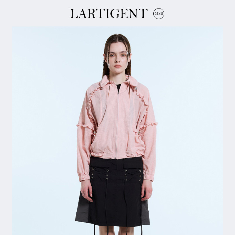 LARTIGENT 24夏季新款荷花边短外套女设计感休闲时髦立领薄上衣