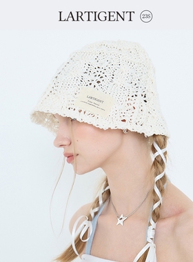 LARTIGENT小众甜美休闲度假防晒渔夫帽针织帽女春夏手工毛线帽子