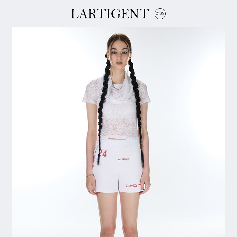 夏季百搭短袖堆堆领蕾丝新款时尚