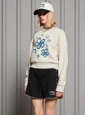 LARTIGENT 官方正品21早秋 可爱小花图案印花短款宽松休闲风卫衣