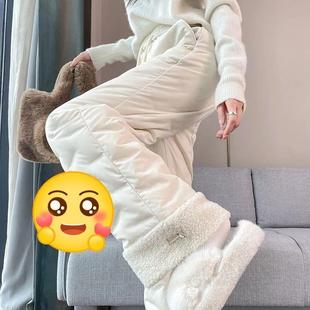 防寒风阔腿拼接羊羔绒东北棉裤 新款 女 女外穿冬季 直筒羽绒棉裤