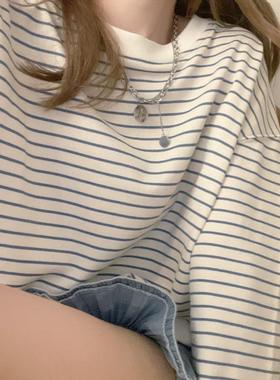 卫衣女早秋2025年新款韩版宽松设计感条纹上衣圆领套头长袖T恤潮