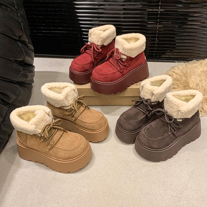 松糕厚底增高雪地靴女2025新款冬季加绒保暖短靴小个子毛毛大棉鞋