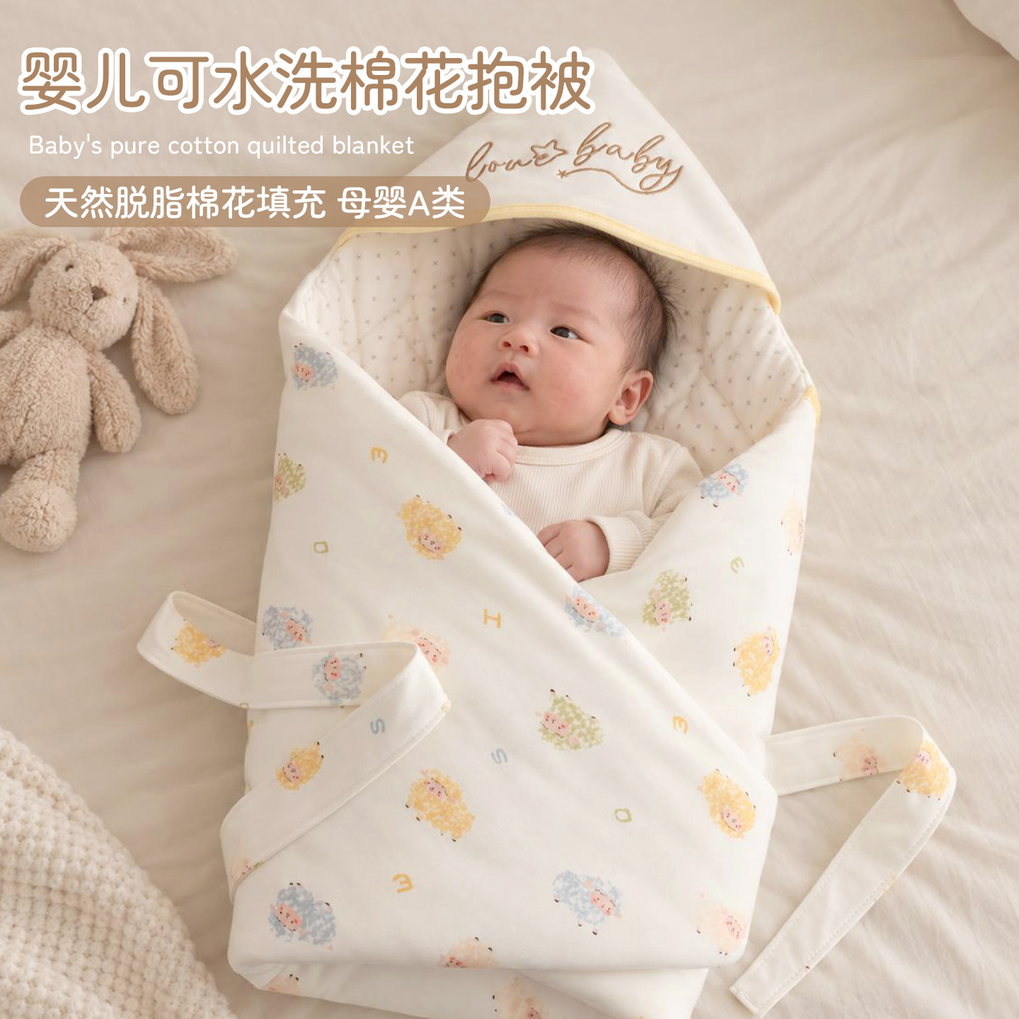 秋冬加厚纯棉花新生儿襁褓抱被