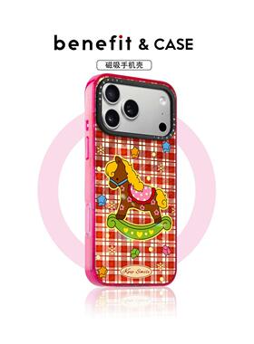红白格卡通摇摇木马适用于iphone17promax苹果16PRO晶盾磁吸壳15
