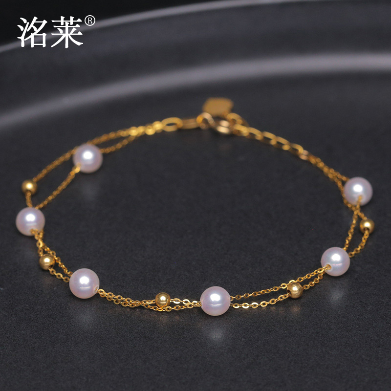 洺莱珠宝 宁晴 珍珠手链 akoya双排海水珍珠手链 18k金 可调节