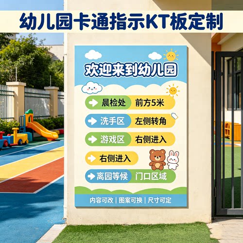 幼儿园卡通指示kt板定制园区班级功能区导视安全温馨提示公示展板