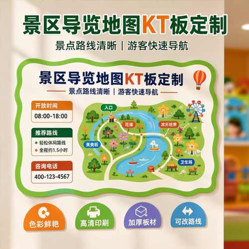 景点导览路线KT板景区园区游客导航公示广告牌园区游览路线图展板