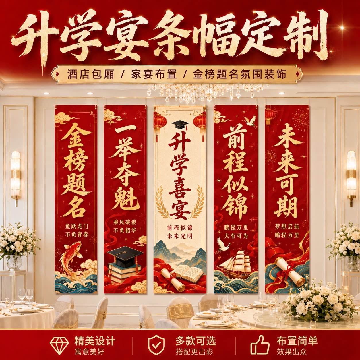 升学宴酒店背景布挂布定制金榜题名场景布置谢师恩条幅装饰