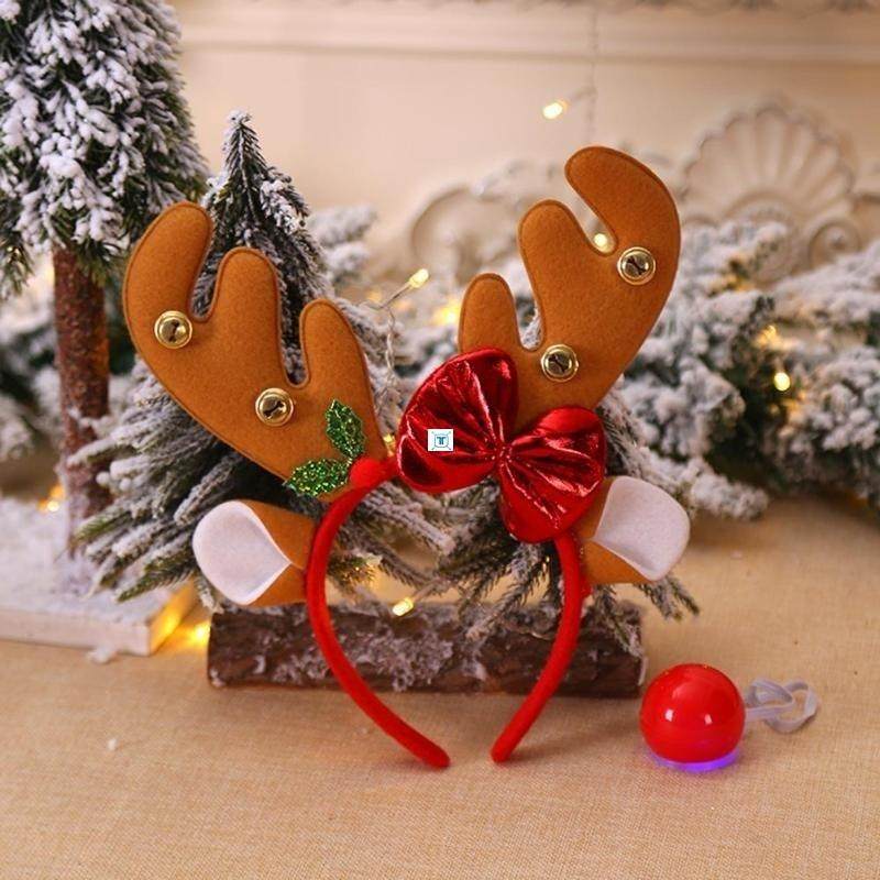 Christmas Reindeer Headband with Red Nose Cosplay Antlers