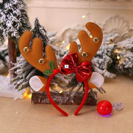 Christmas Reindeer Headband with Red Nose Cosplay Antlers