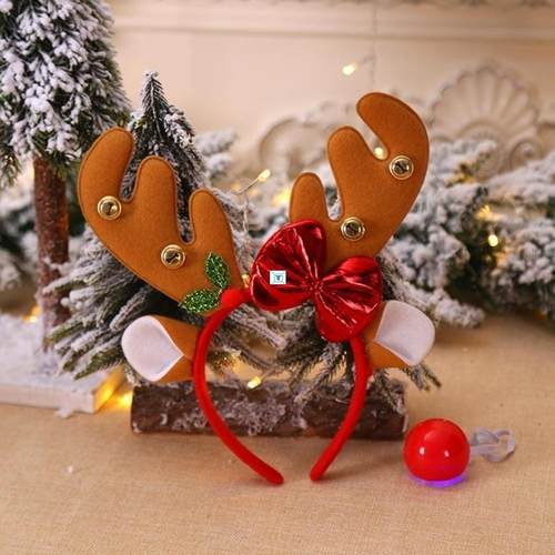 Christmas Reindeer Headband with Red Nose Cosplay Antlers