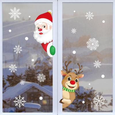 Christmas Window Stickers Santa Claus Snowflake DIY Wall Dec