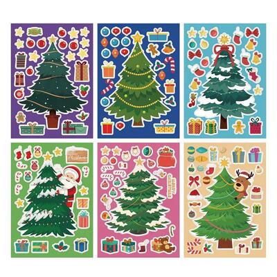 6-24sheets Christmas Party Games Stickers for Kids DIY Make