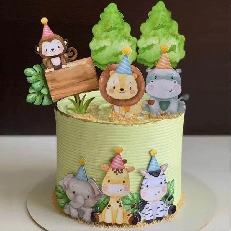 Animal Cake Topper Giraffe Elephant Zebra Happy Birthday Wed