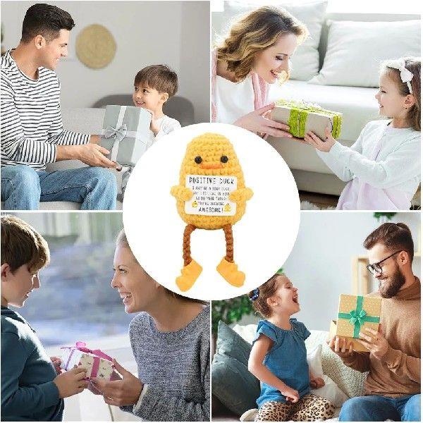 Cute Handwoven Duck with Card Plush Wool Duck Reusable