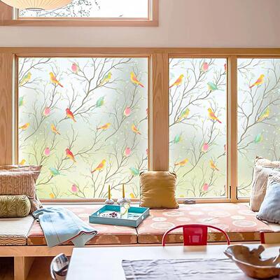 Stained Glass Window Privacy Film Non-Adhesive Static Cling