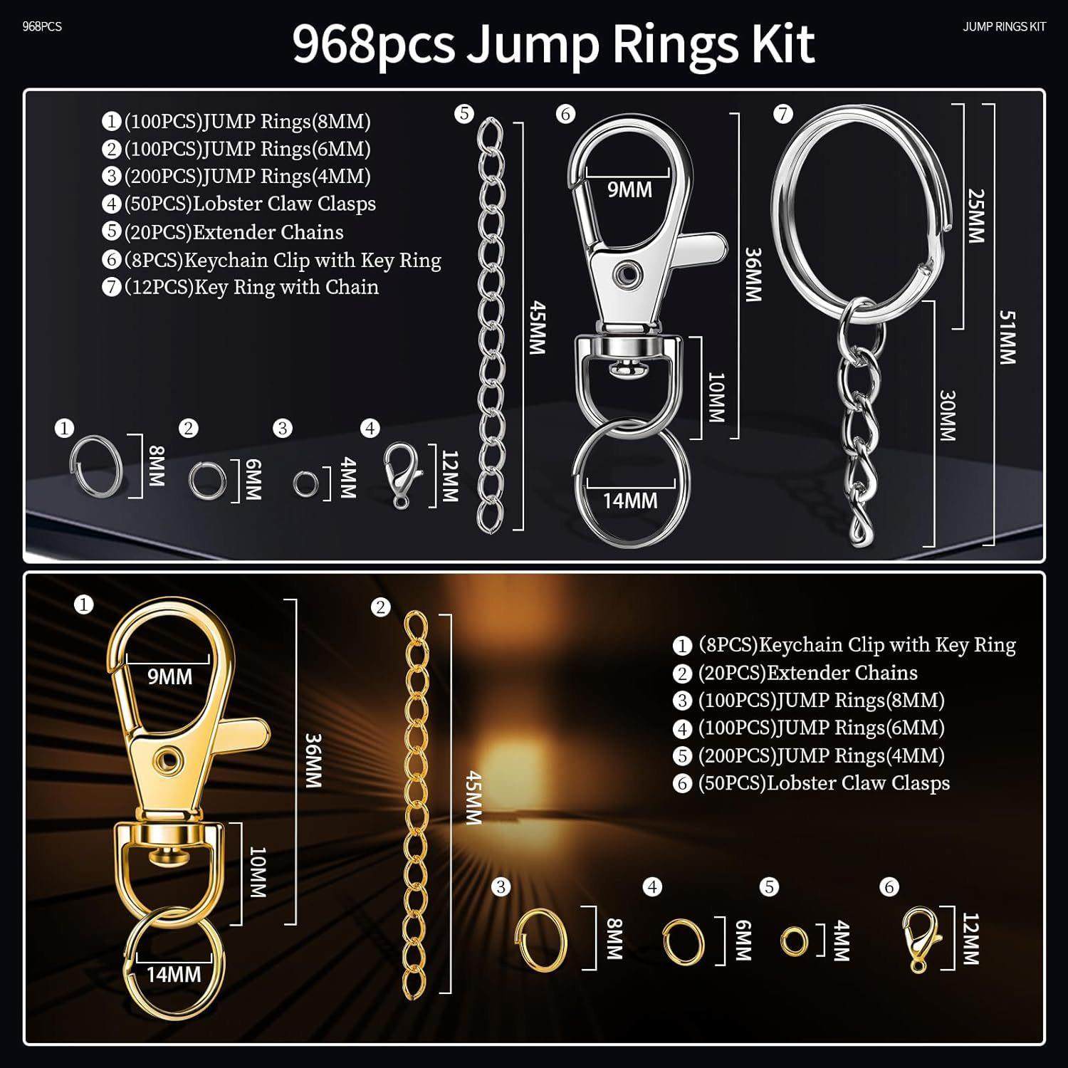 968pcs Jewelry Making Jump Rings, Lobster Clasp, Key Chain
