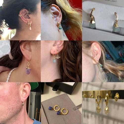 Natural Irregular Raw Stone Earrings Amethysts Apatite