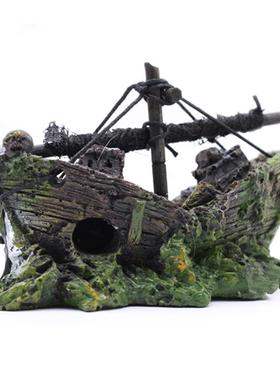 Resin Aquarium Ornament Wreck Sunk Ship Landscape Sailing Bo