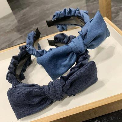 Popular Women Headpiece Ruffled Denim Cloth Toothed Hairband