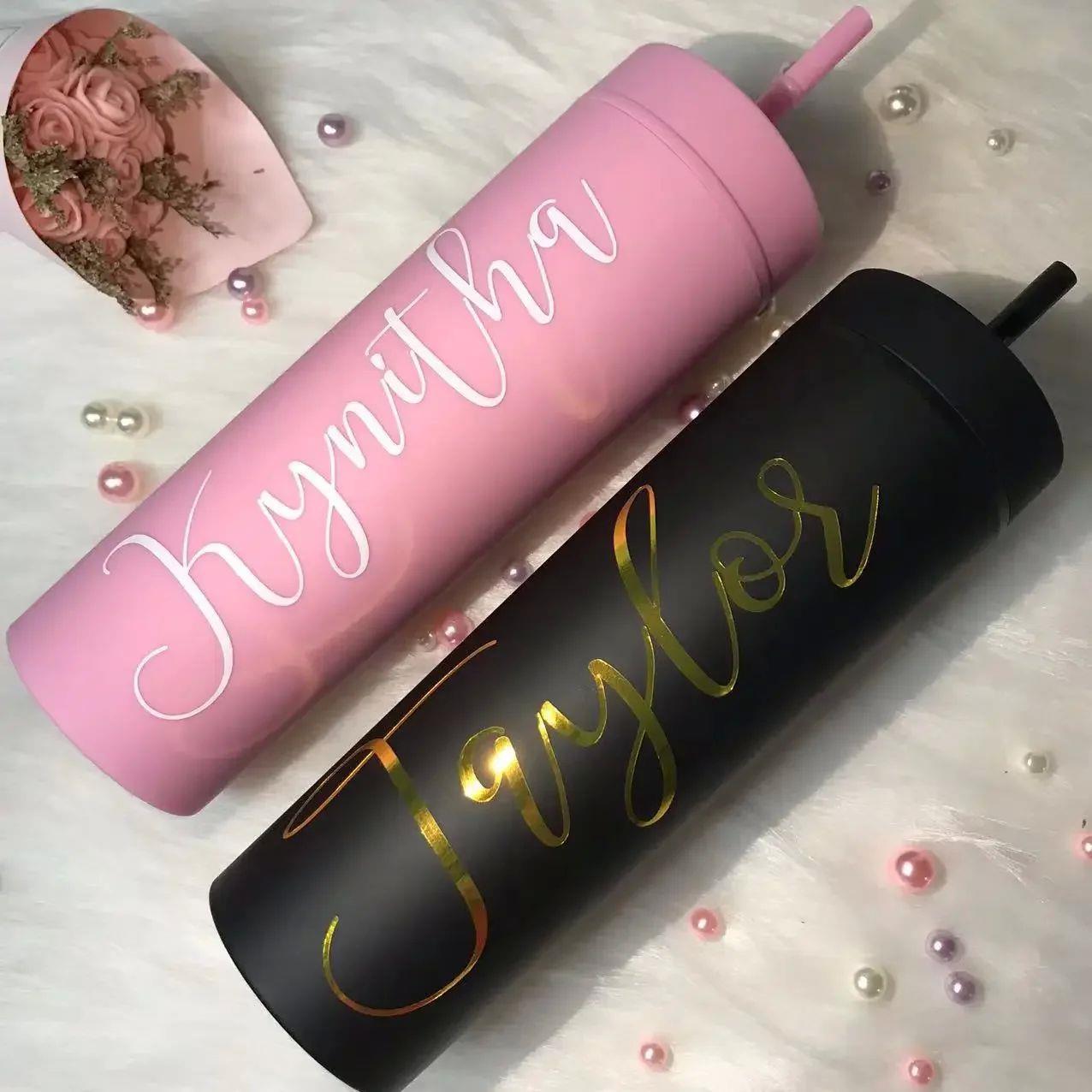 Custom Name Tumbler with Straw Bridesmaid Gift Proposal Pers