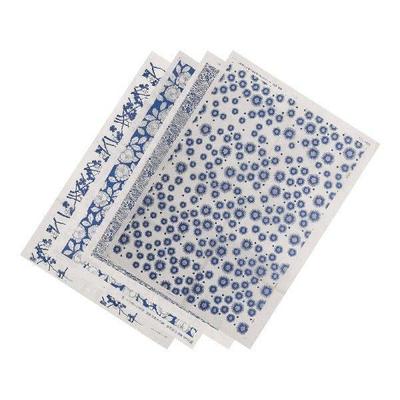4 Sheets Blue and White Pottery Decals Paper Underglaze