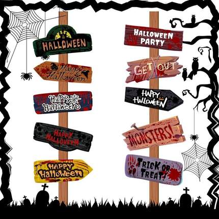 1set Halloween Party decor Welcome Sign Halloween Scary Them