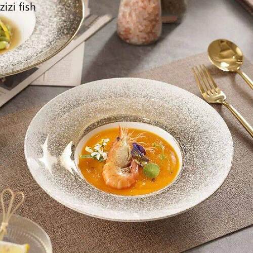 Creative Electroplated Ceramic Dinner Plate Thick Soup