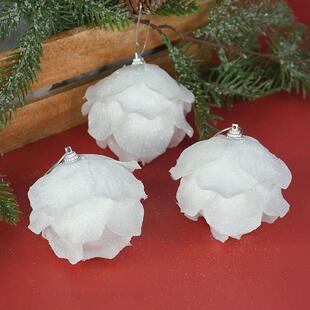 3pcs/Box Christmas Tree Ornaments White Glitter Petal Shape