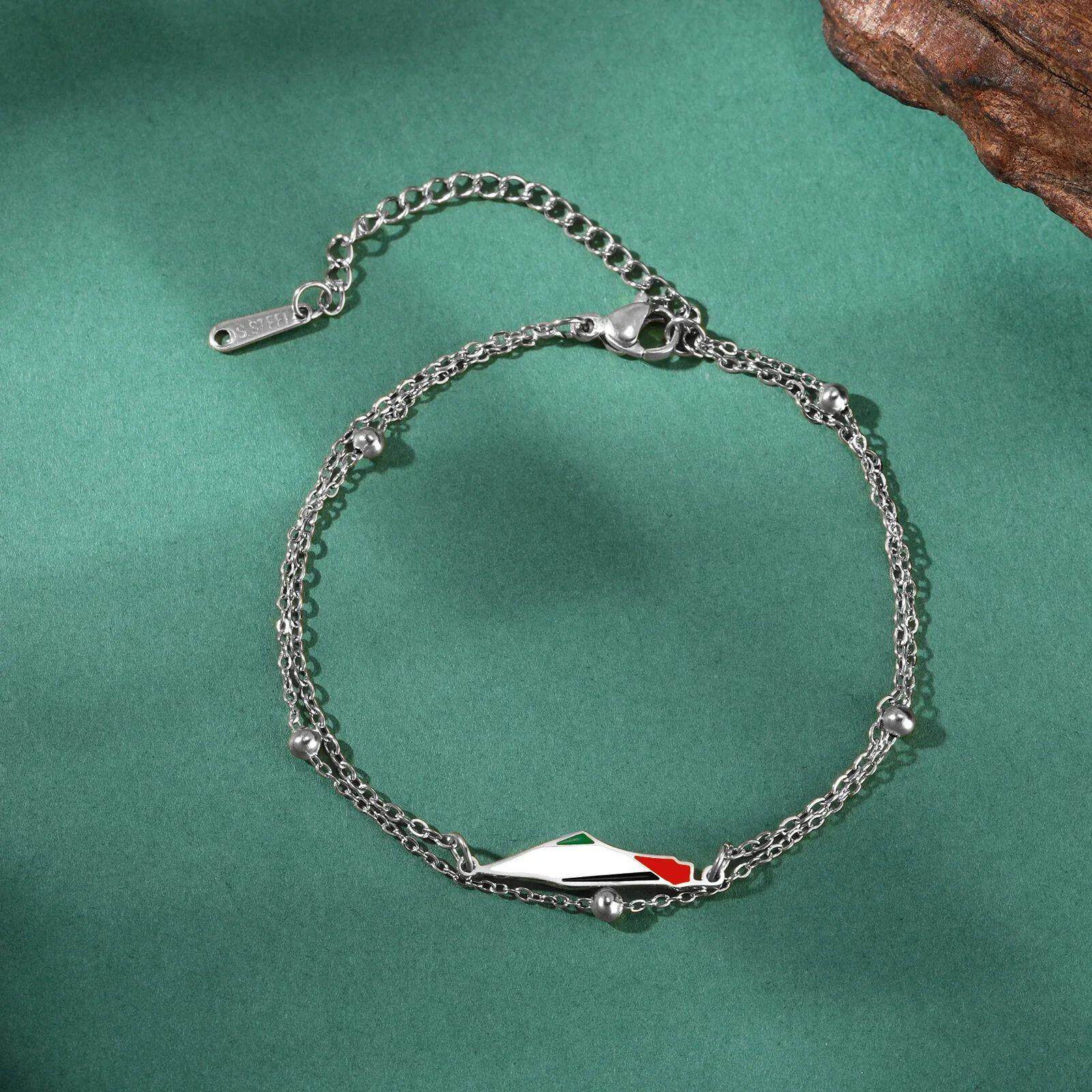 Enamel Palestine Map Charm Bracelets for Women Men Stainless