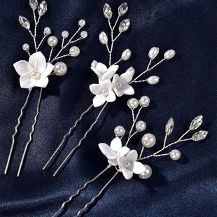 Women Hairpin Mesh Pearl For Headdress Bride Flower 3PCS