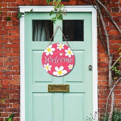 Front Door Signs For Home Flower Print Welcome Wood Sign