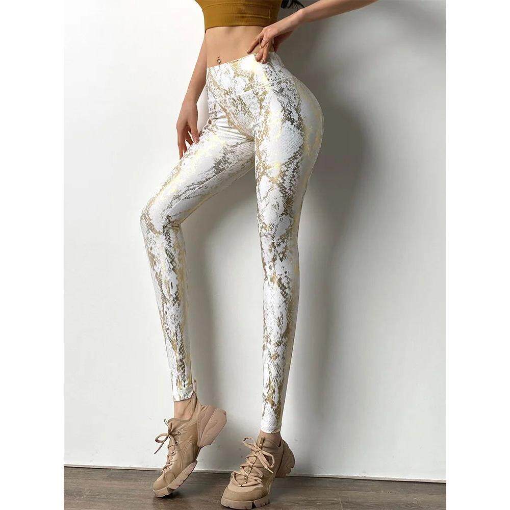 Printed tight elastic hot stamping yoga pants印花烫金瑜珈裤