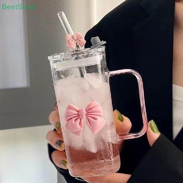 〔Rebecca〕Transparent Glass Straw Cup with Handle, Simple
