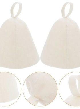 2 Pcs Shower Cap White Supple Head Protector Sauna Hat