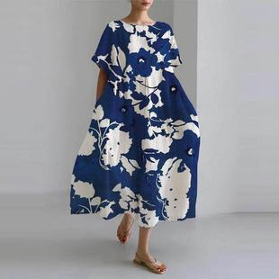 high end short Loose printed neck sleeved dress round
