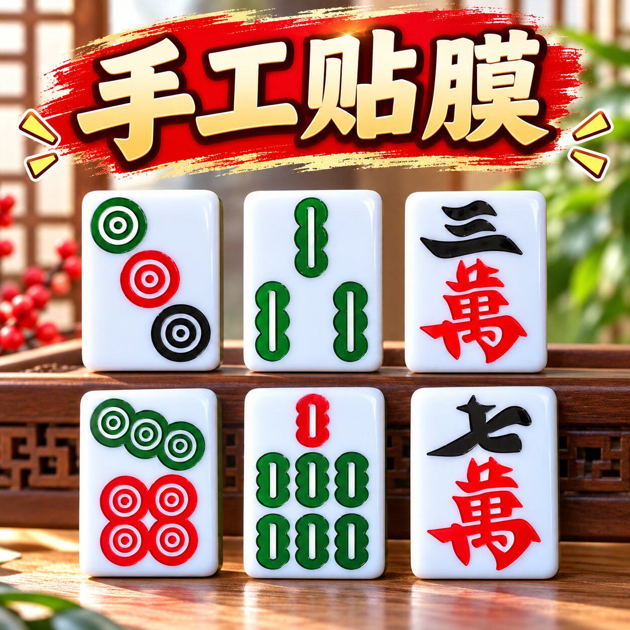 粗字体手工麻将贴膜大号中号全牌立体小号薄磁吸贴合麻将软硬贴膜