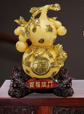 百福临门葫芦客厅中式摆件树脂博古架装饰沙金工艺品乔迁礼物