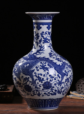 景德镇陶瓷花瓶 中式青花瓷器仿古客厅家用插花花瓶 家居装饰摆件