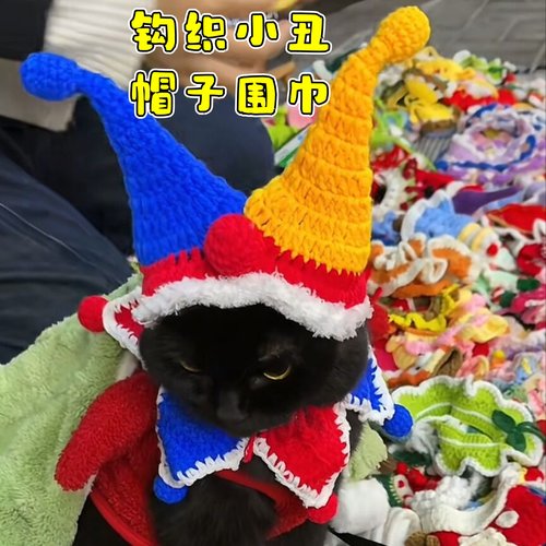 diy编织猫咪宠物露耳朵渔夫帽子