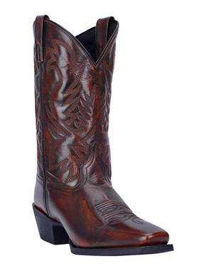 美国直邮Laredo男士雕花西部牛仔靴复古方头中跟皮靴西部风