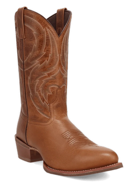 美国代购Laredo男士秋季秋款牛仔靴棕色刺绣皮靴圆头中跟西部靴