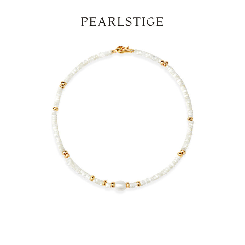 PEARLSTIGE色彩系列 白月光串珠链淡水珍珠贝母混珠叠戴项链