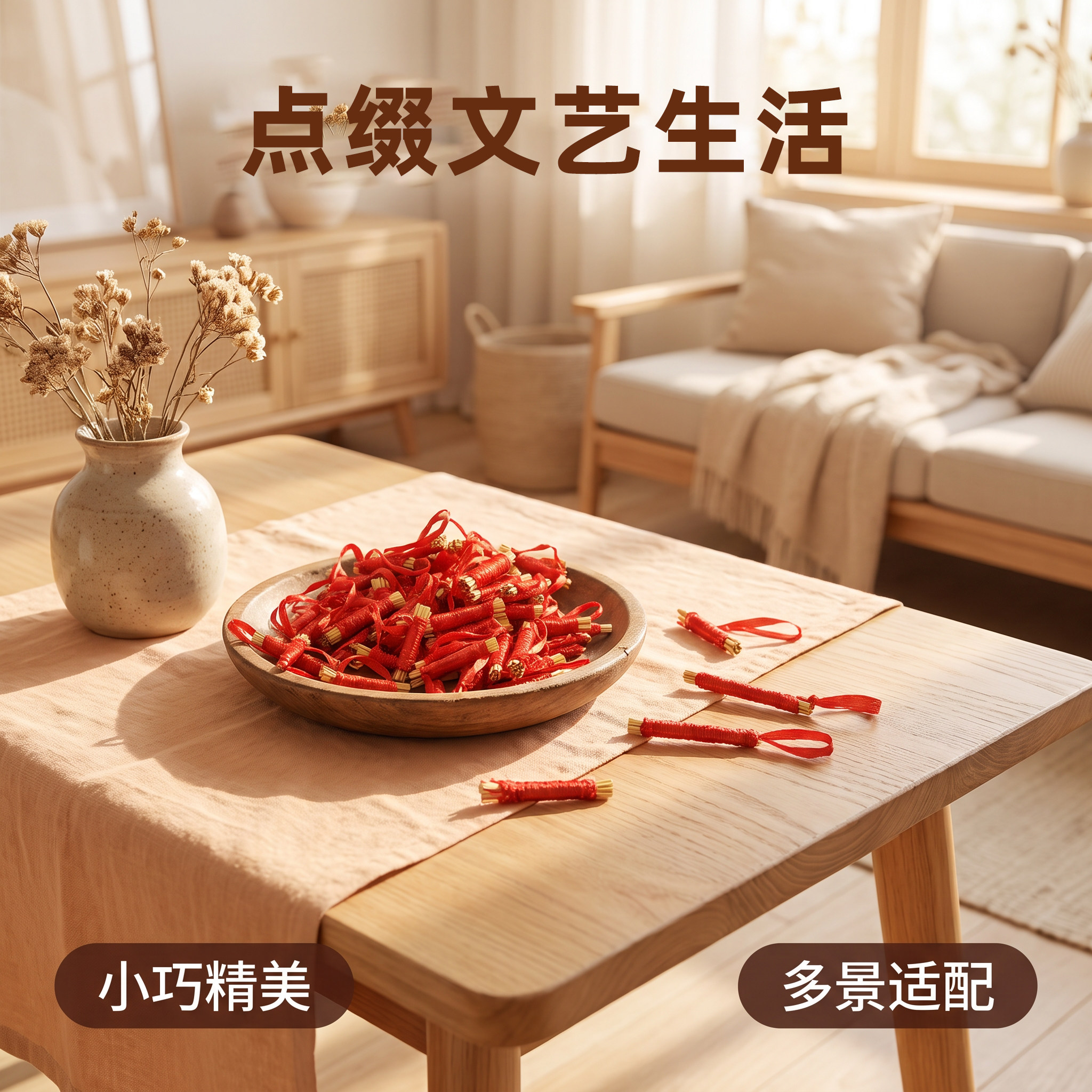 短糯杆芯红绳小挂件书房悬挂配饰
