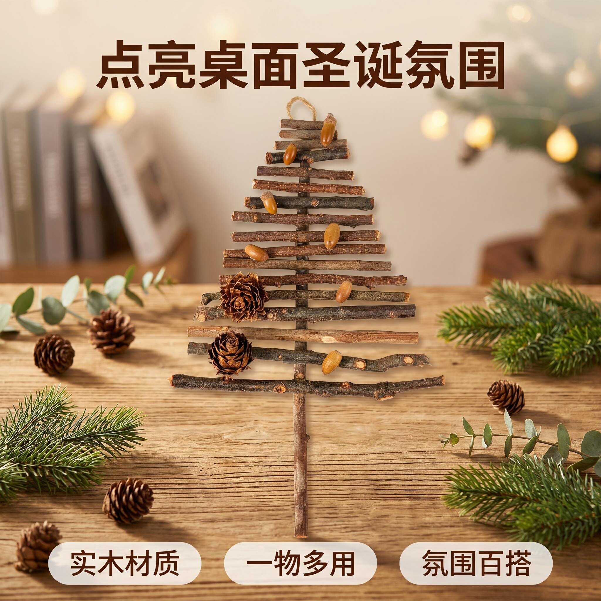 小木段平面圣诞树挂件手工挂饰