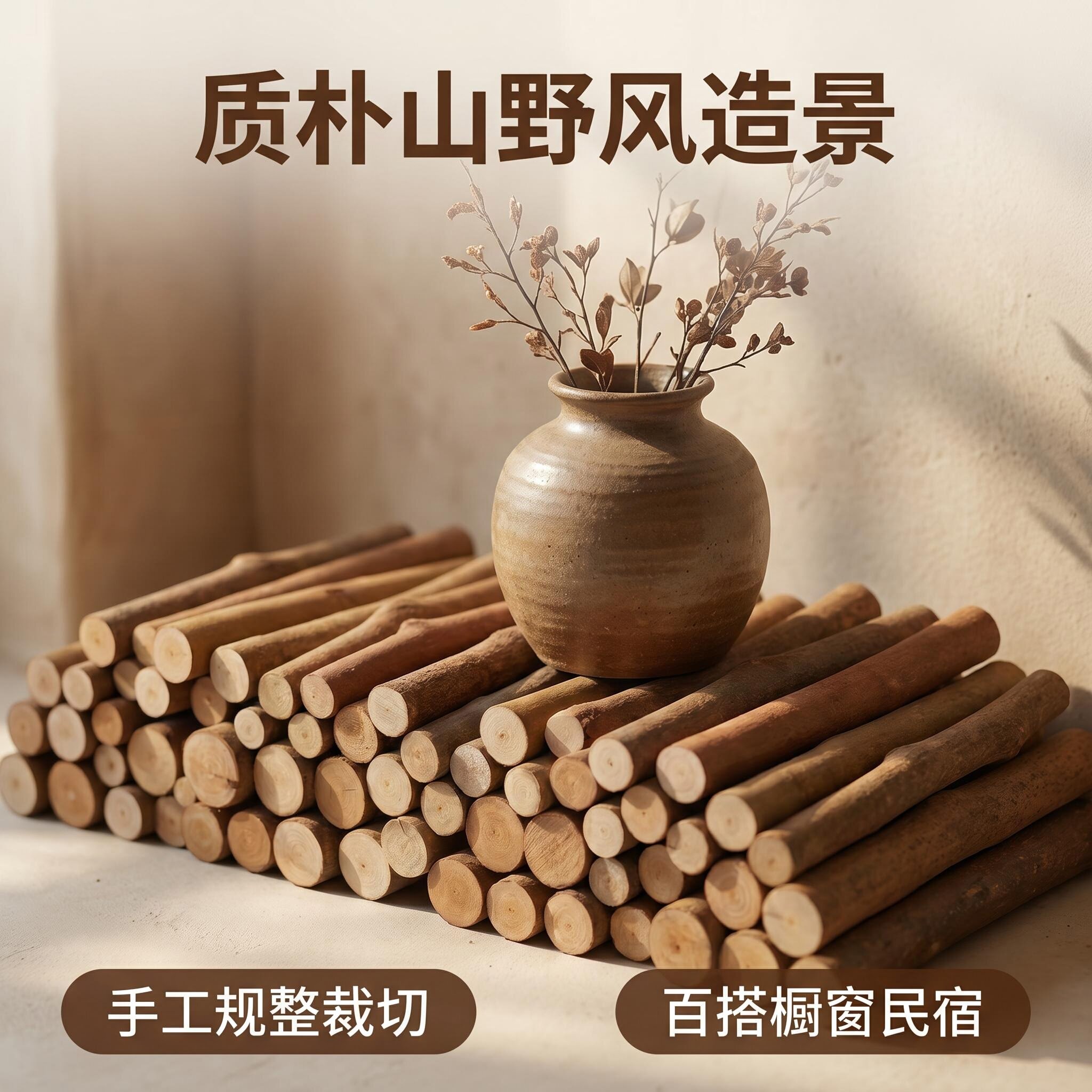 山茶油树枝木段按米铺设装饰造景