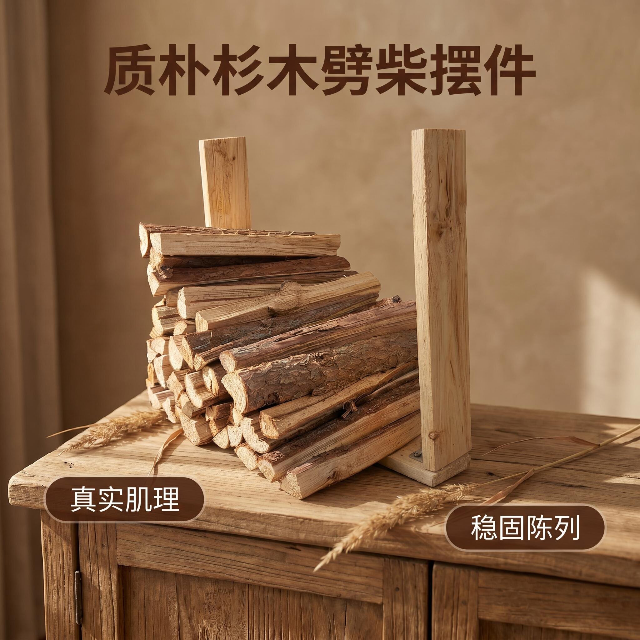 杉树枝劈柴摆件软装复古风布景