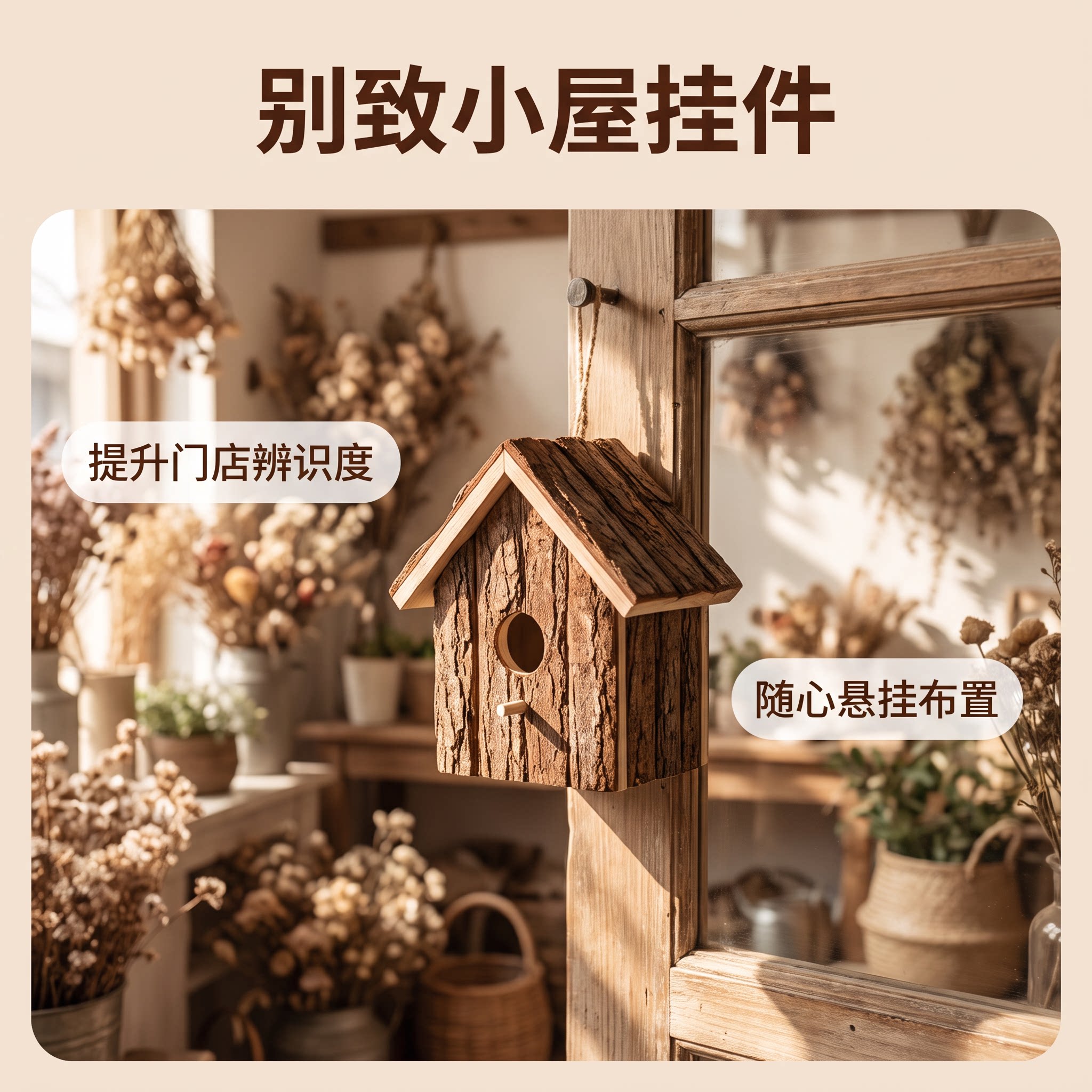 杉树皮平面小屋挂件门头橱窗挂饰