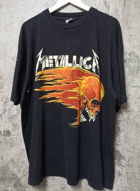 金属乐队Metallic1994专辑Pushead Flaming Skull复古VintageT恤